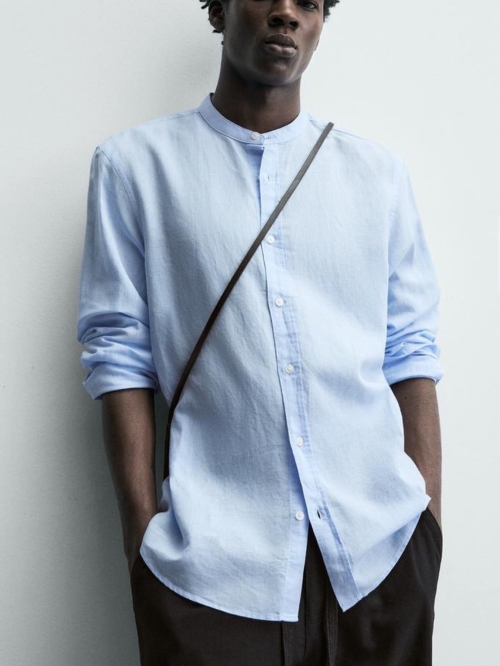 Soft blue linen casual button down summer shirt